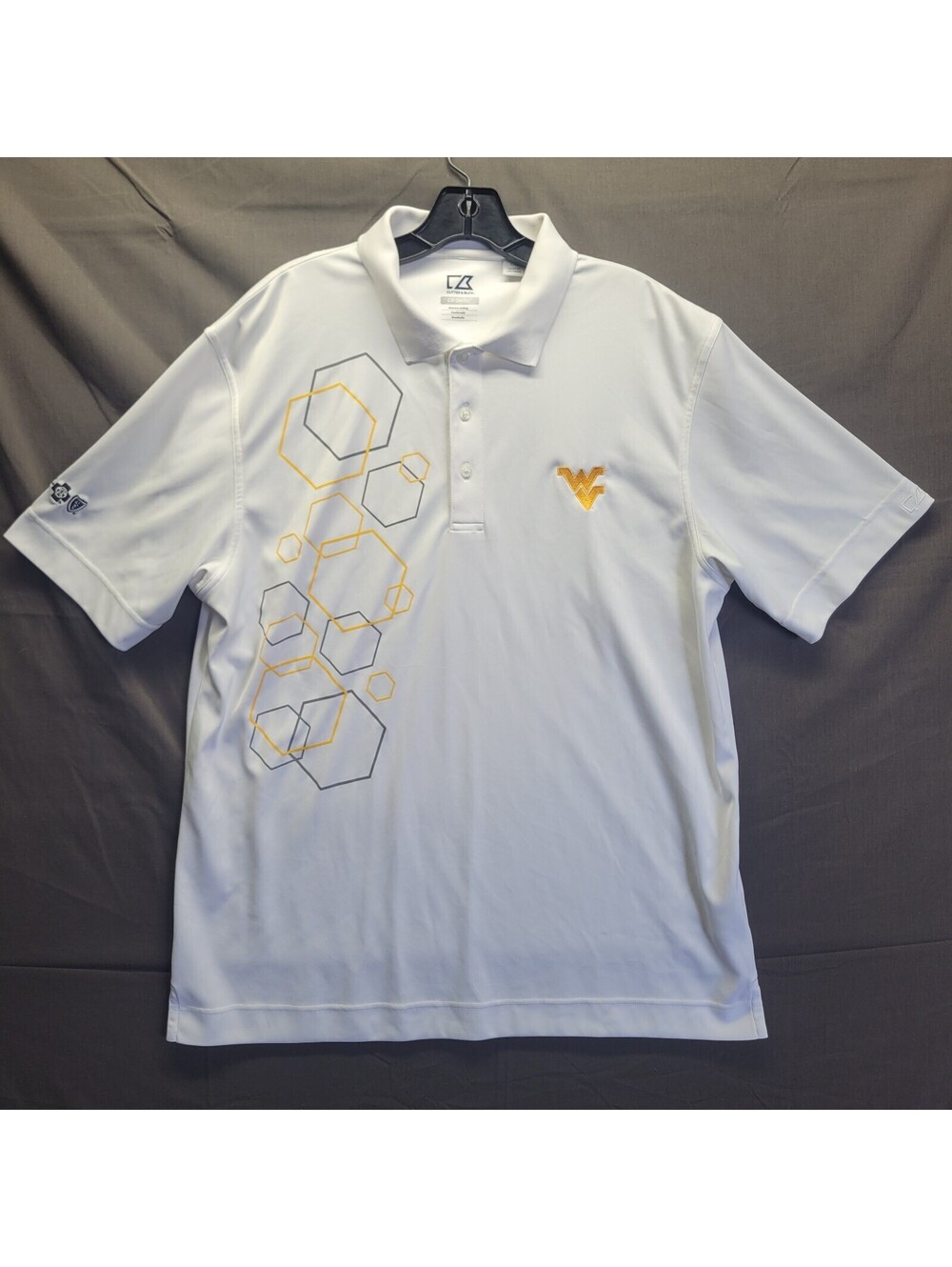 Cutter & Buck CB Drytech West Virginia Colorful Hexagon Design Polo Sz L